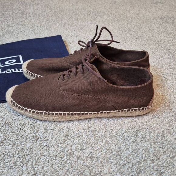 Polo by Ralph Lauren Canvas Lace Up Espadrille Chocolate Size 8 - Picture 2 of 9